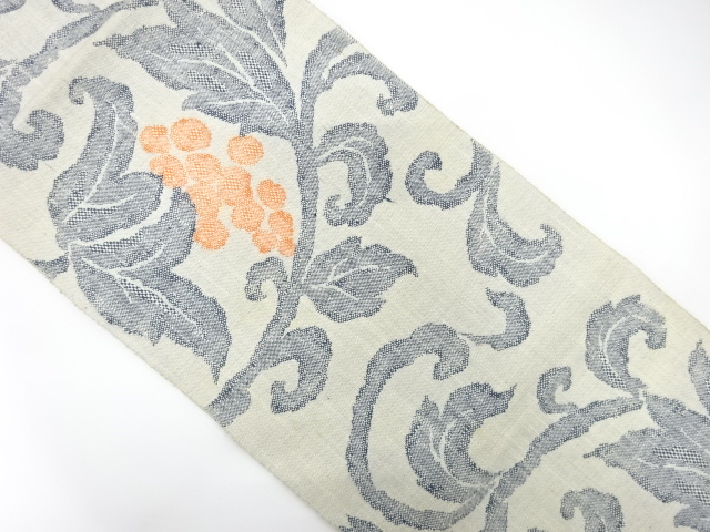 JAPANESE KIMONO / ANTIQUE NAGOYA OBI / SILK / HAND WOVEN / MAWATA TSUMUGI / GRAPES & ARABESQUE